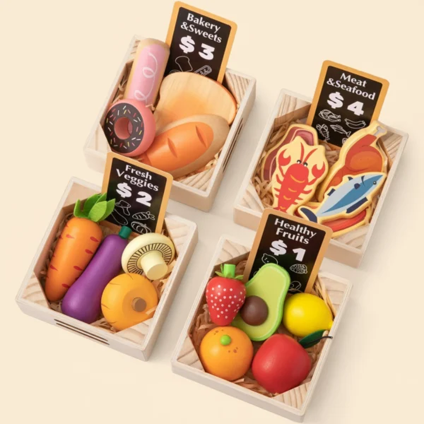 Play Kitchen Accessories – Wooden Play Food for Play Kitchen: Pretend Cooking Set for Kids